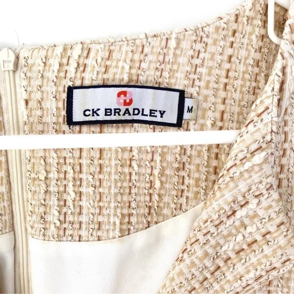 CK Bradley "Hazel" Tweed V-Neck Shift Dress w/ Gold Threading, Size M, Preowned